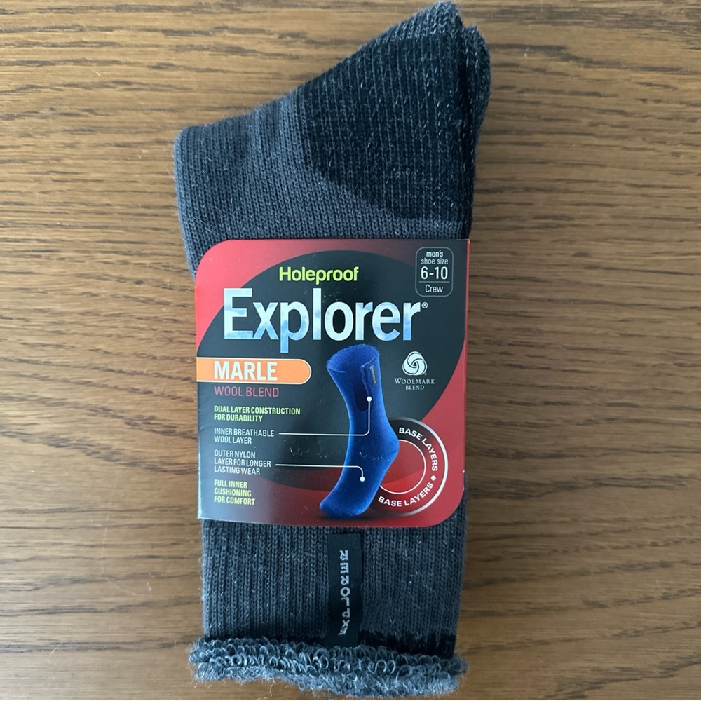 NEW Explorer Holeproof Marle Wool Blend Crew Sock Mens size 6-10 Charcoal